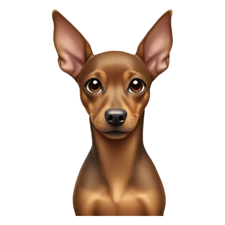 Fully tan miniature pinscher with thick neck with a white stripe in the center, and outward long ears  sticker