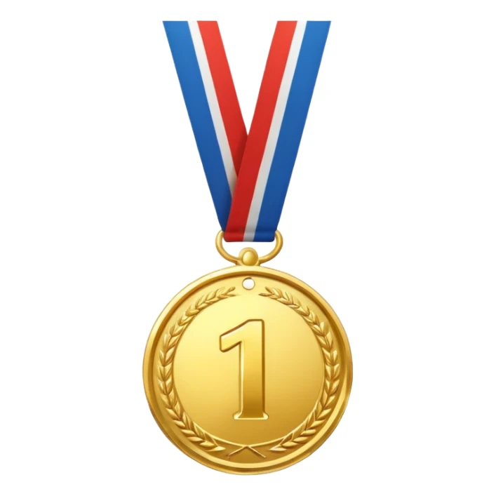 a gold medal with a number 1 sticker