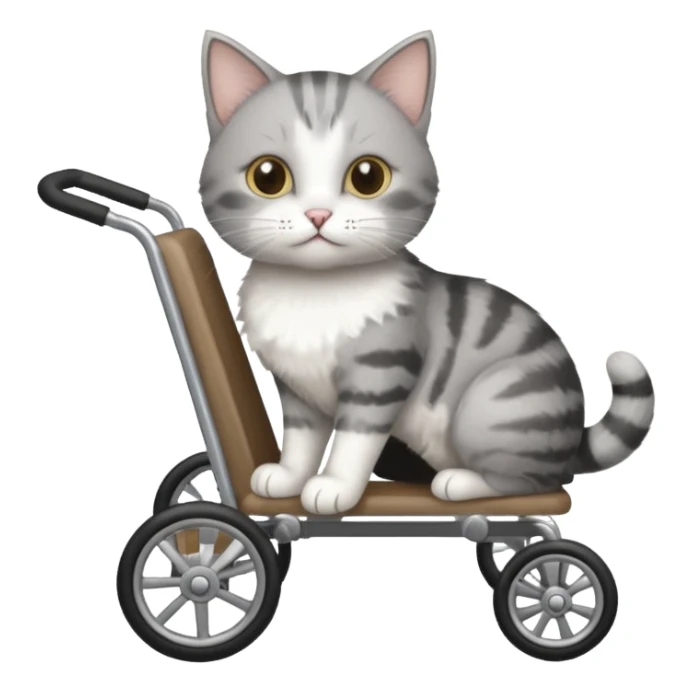 grey and white cat in a cat wheelchair sticker