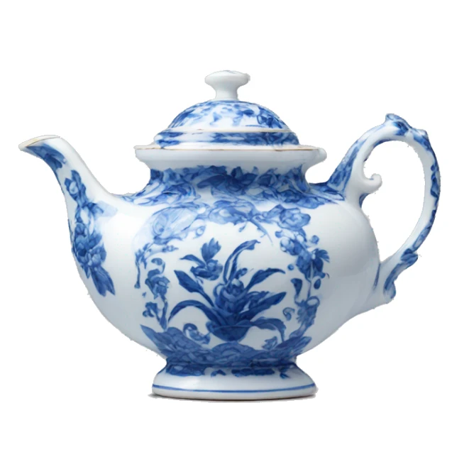 Antique porcelain teapot blue sticker