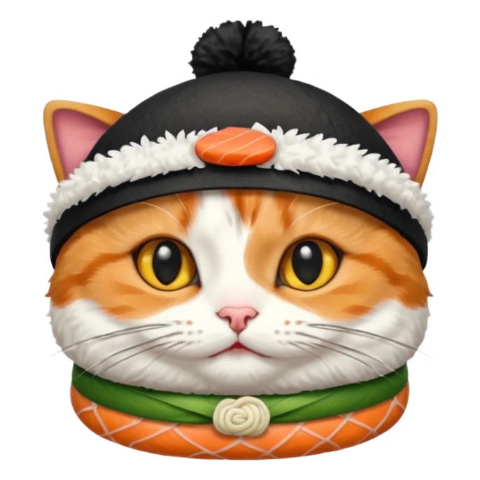 cat wearing a hat made out of sushi sticker