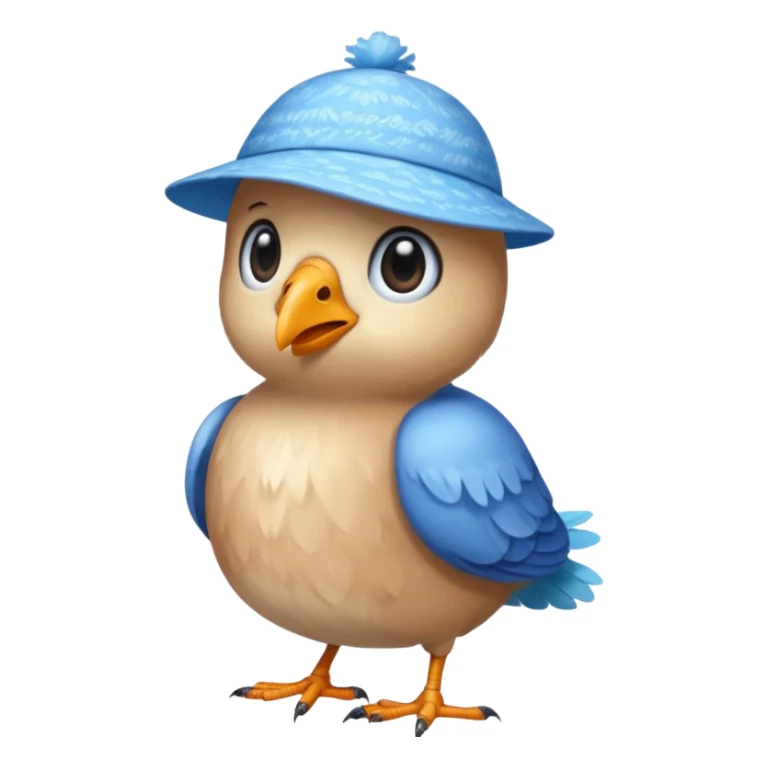A bird that has a pillow hat and has a blue summer shirt sticker