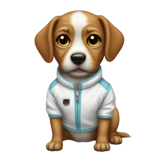 Dog wearing a baby oil suit sticker