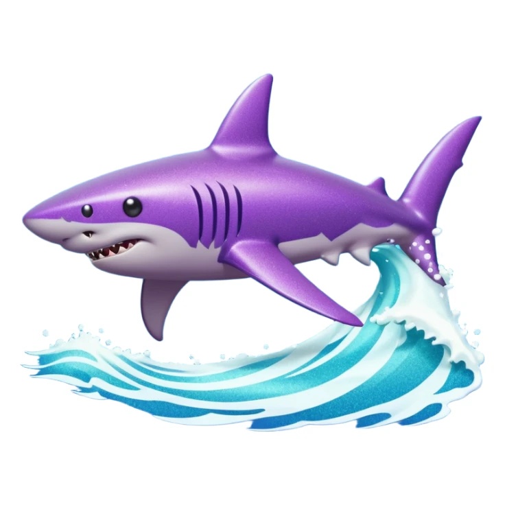 purple glitter shark on a cyan wave sticker