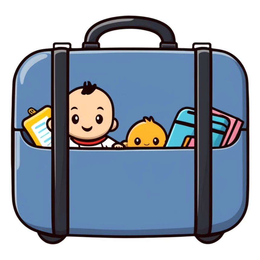 Baby travel suitcase with baby items peeking out sticker