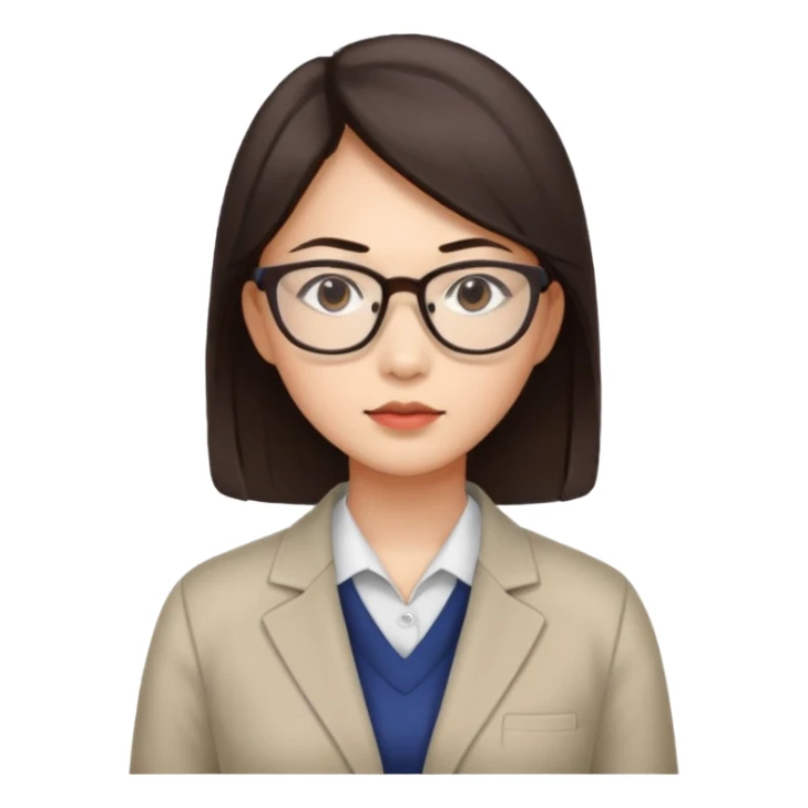 female asian quant trader, dark brown hair, with glasses sticker