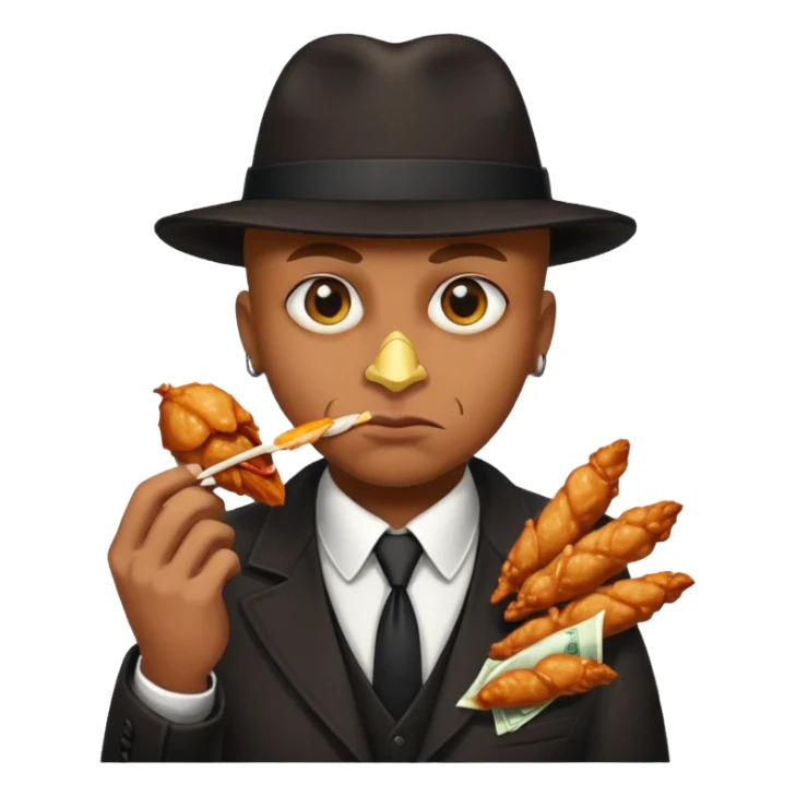 Gangster with money signs for eyes eating a chicken wing  sticker