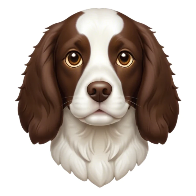 Cinematic Noble Springer Spaniel Portrait Emoji, Poised and regal, with a medium build and a glossy, well-groomed Fur of rich liver and white, deep-set soulful brown eyes, Simplified yet sharp and sophisticated features, highly detailed, glowing with a soft, dignified glow, high shine, intelligent and alert, stylized with an air of grace, focused and attentive, soft glowing outline, capturing the essence of a watchful and confident companion, so majestic it feels as though it could bound out of the screen with effortless authority! sticker