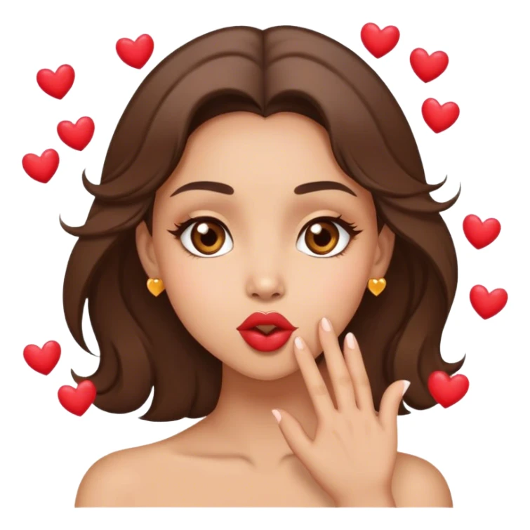 Light skin brunette with light brown eyes blowing a kiss with little hearts  sticker