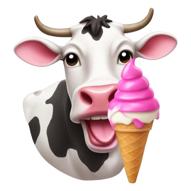 cow eating pink ice cream  sticker