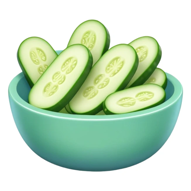 super realistic sliced cucumber in light blue bowl sticker