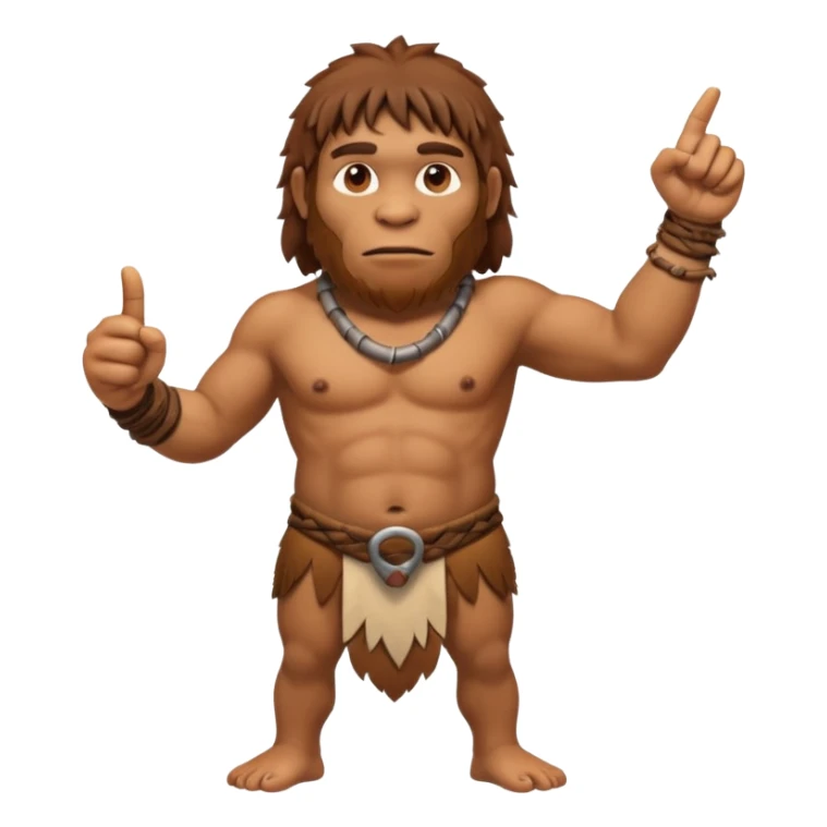 A full-bodied Neanderthal, dressed in a loincloth, points his thumb to the right
 sticker