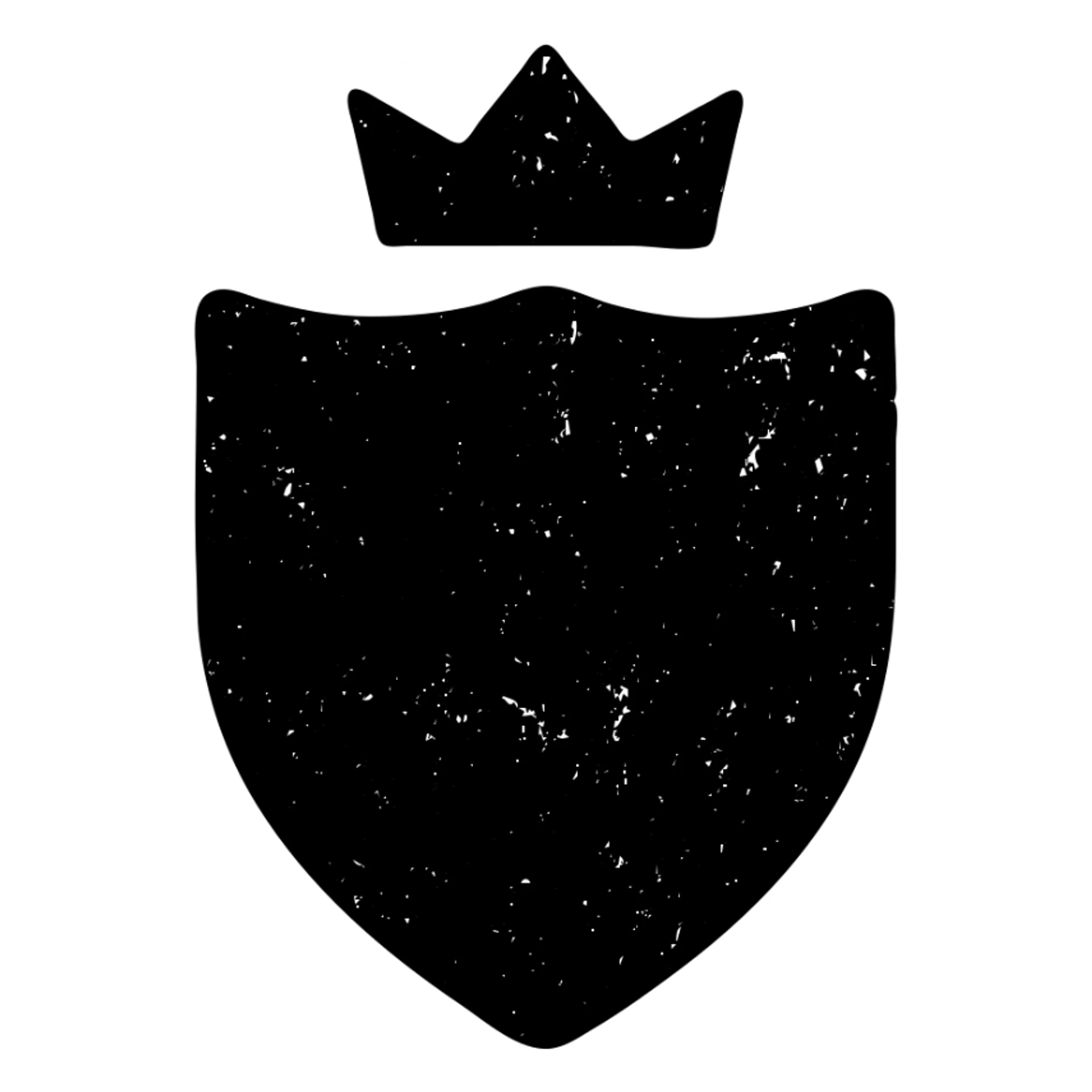 minimalist solid icon of a shield, crown, or DM screen with DnD/RPG hint, very worn and distressed effect sticker