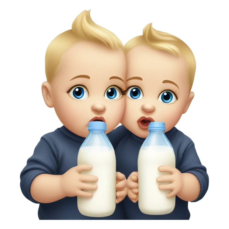 Two fat blue eyed baby twins drinking milk and doing duck lips sticker