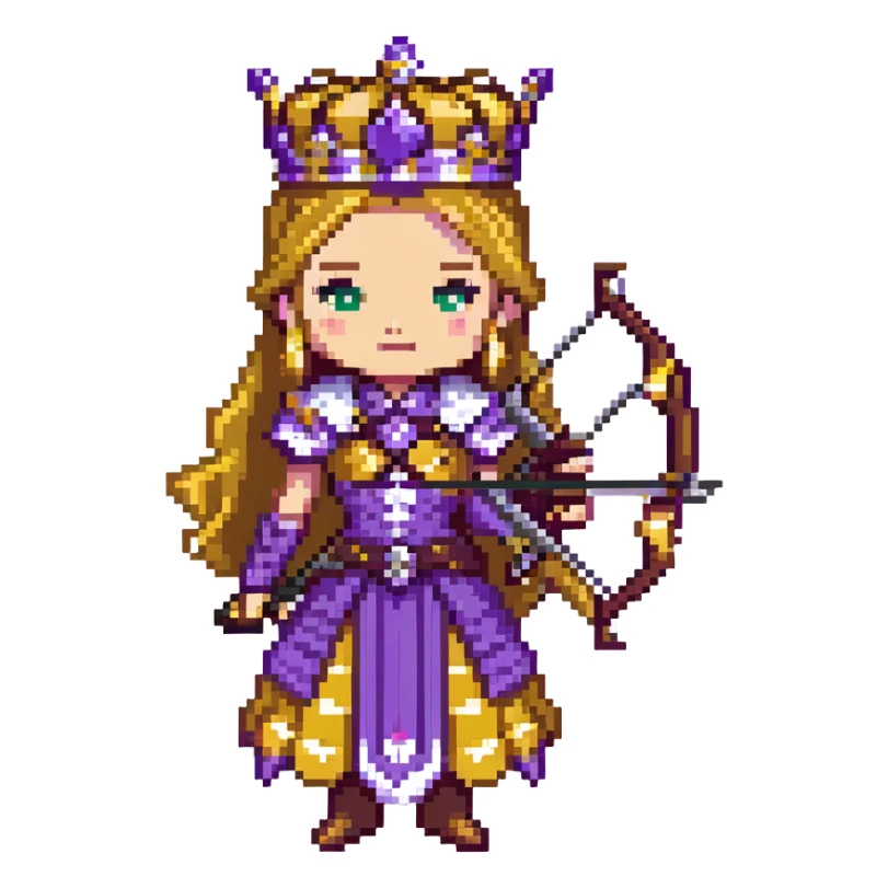 Archer Queen with crossbow, crown, purple and gold outfit sticker