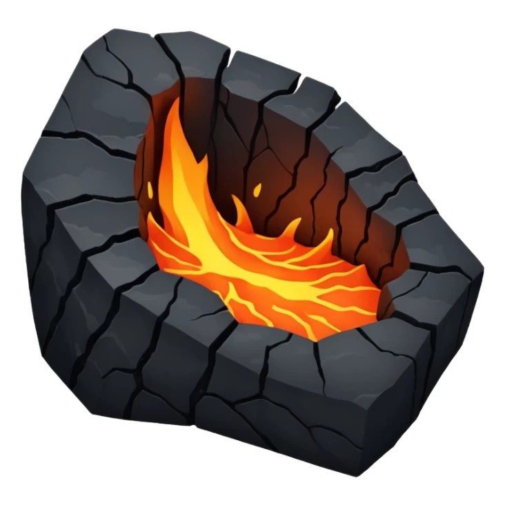 Cracked coal fragment glowing from within with faint lava veins and drifting ash particles. sticker