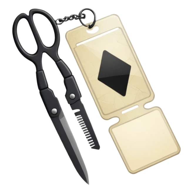 Floating black Scissors cutting in half an idf soldier ID card with a little chip in 2 parts sticker