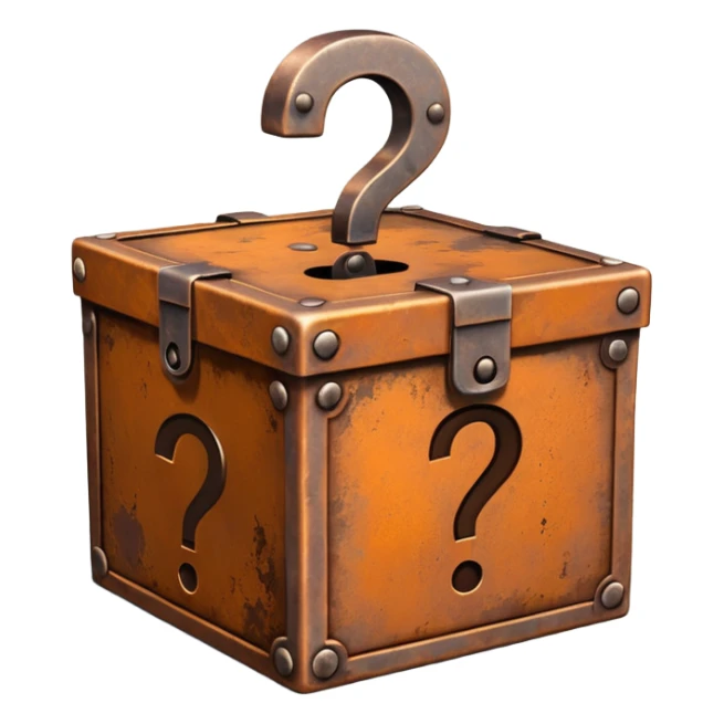 Rusty Mystery box with question mark sticker