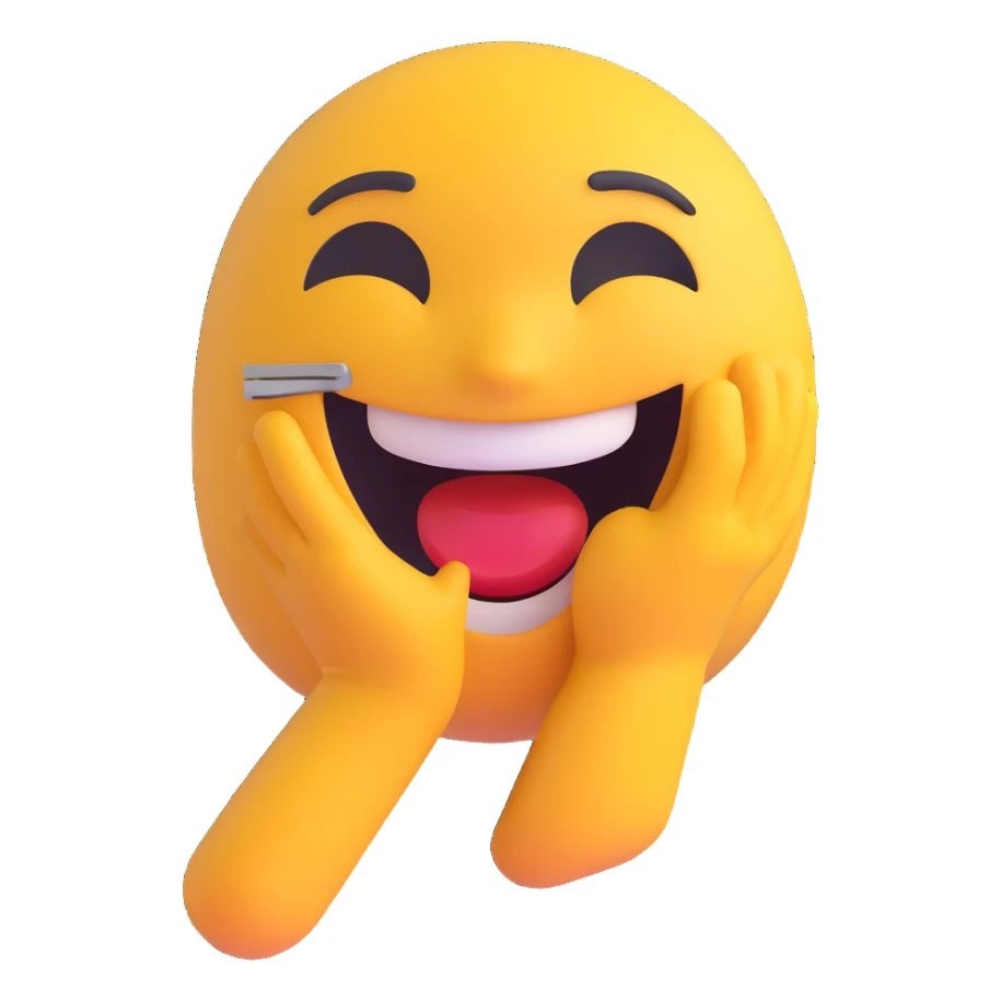 a character who is broken but laughing, expressive, emotional, 3D emoji style sticker