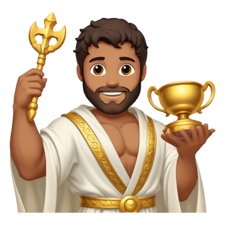 Cinematic Realistic Hercules Portrait, head tilted playfully and inquisitively, capturing the spirit of a timeless Greek hero with a warm, inviting smile. His bronze, marble-like skin and thick, wavy dark hair are rendered with classical precision, while his flowing white robe with delicate golden embellishments accentuates his muscular form. Soft natural light brings out the playful yet powerful essence of this legendary figure. sticker