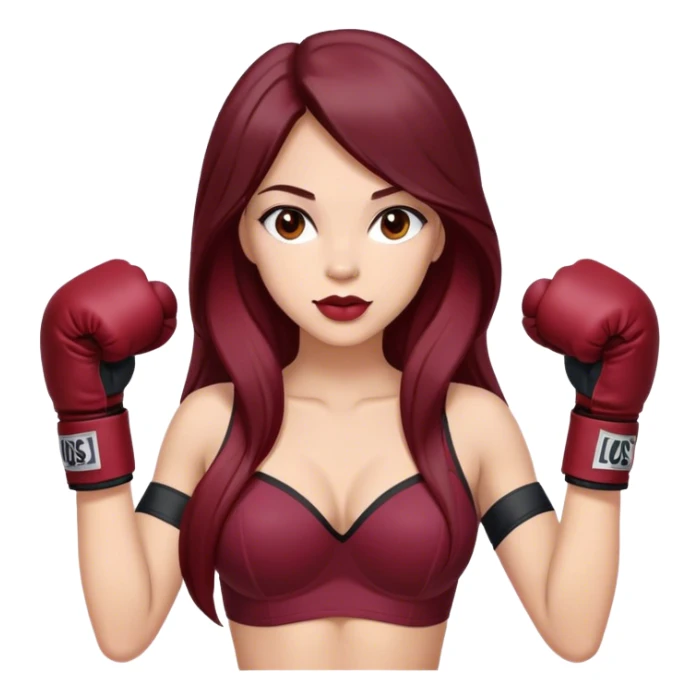 Burgundy beatiful long hair brunette with boxer gloves sticker