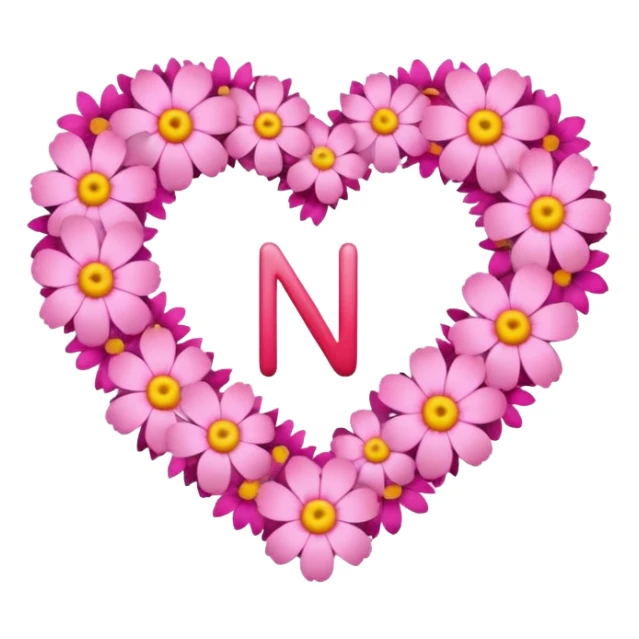 Heart shape of many this flower 🌸 inside it N letter sticker