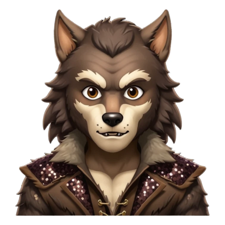 Werewolf from Van Helsing with brown fur, dark brown sequin outfit sticker