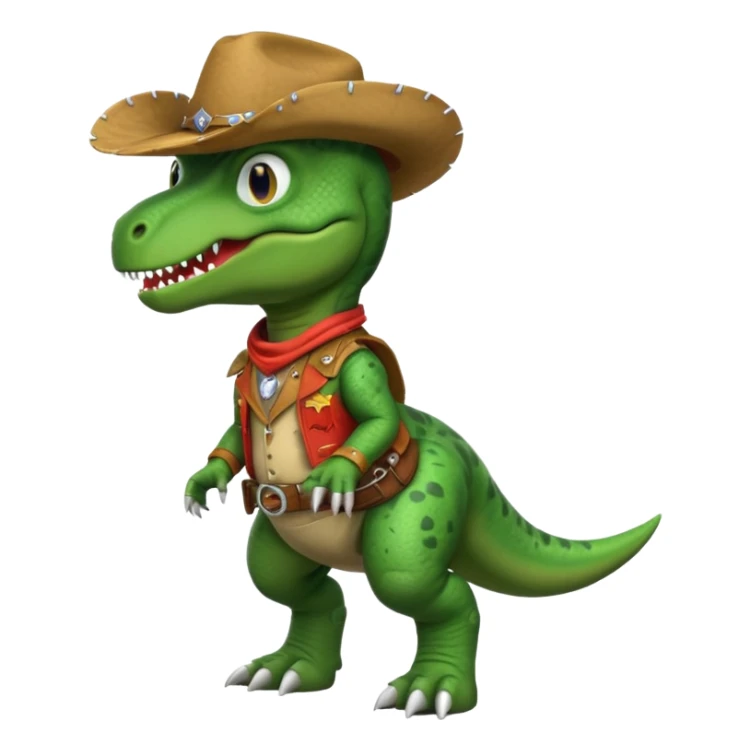 trex dinosaor with cowboy helmet with cowbot clothes sticker