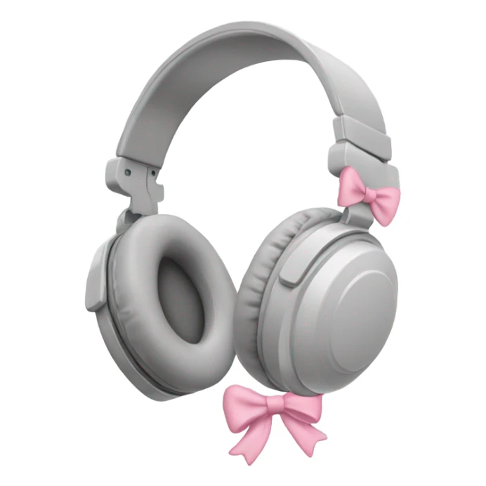 light grey full head headphones with light pink bows on the bit that goes on your ear sticker