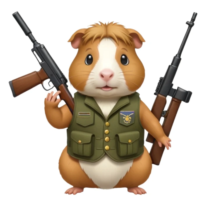 guinea pig with a military vest and rifle, no hat sticker