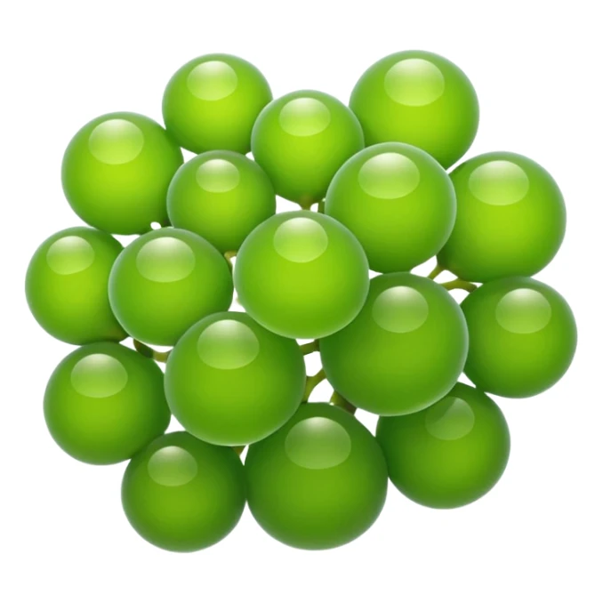 A cute emoji-style sea grape (Caulerpa lentillifera), 
made of tiny translucent green bubbles clustered together, 
glossy jelly-like texture, fresh ocean feel, 
simple and clean emoji design, minimal shading, 
rounded shapes, bright green color, isolated on transparent background sticker