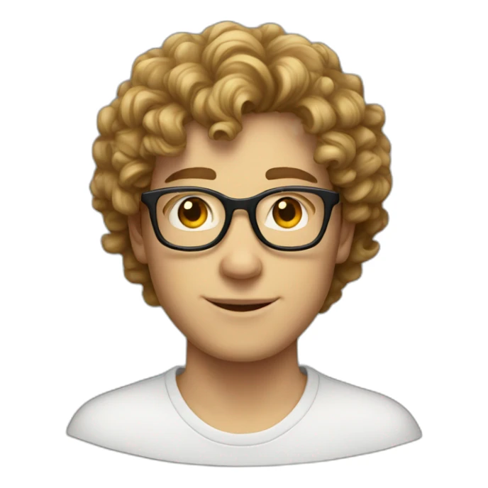 white male with glasses, curly hair, 16 years old, short sticker