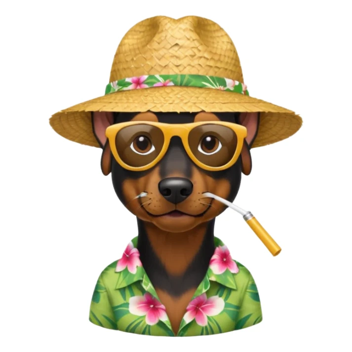 doberman with sunglasses and straw hat, hawaii shirt sticker