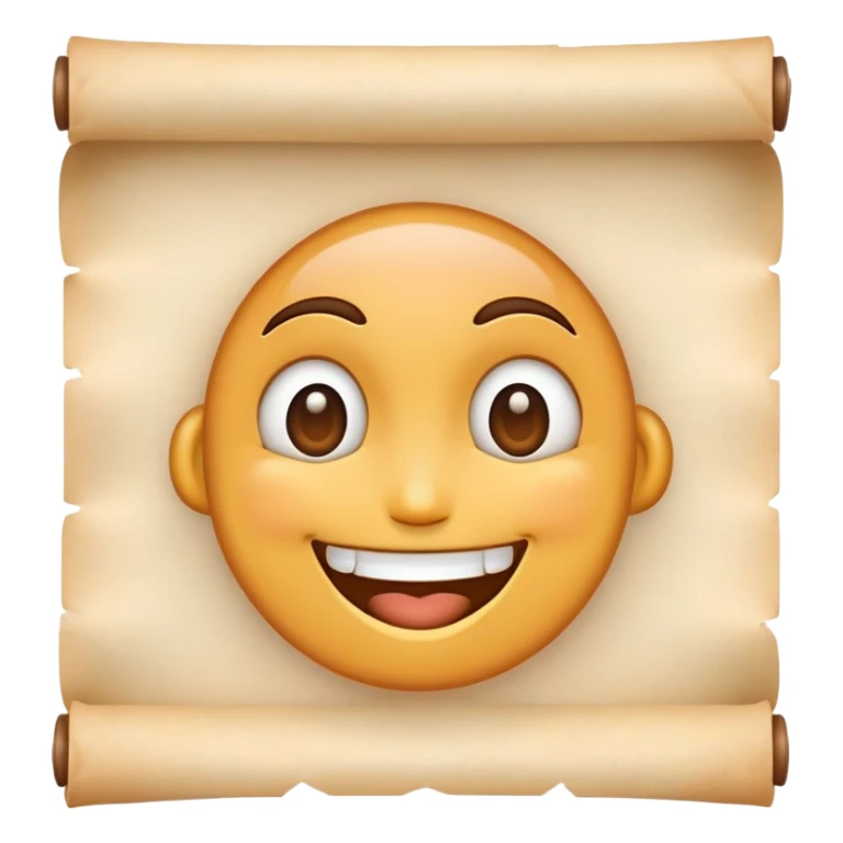 smiling emoji face with a parchment scroll held in teeth, anime-inspired sticker