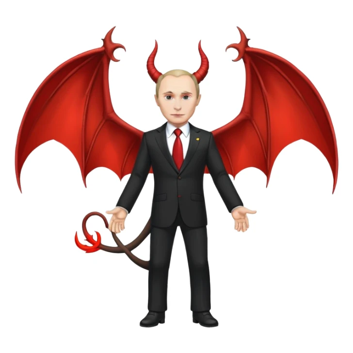 Putin as a devil, full body, detailed horns, wings, and tail sticker