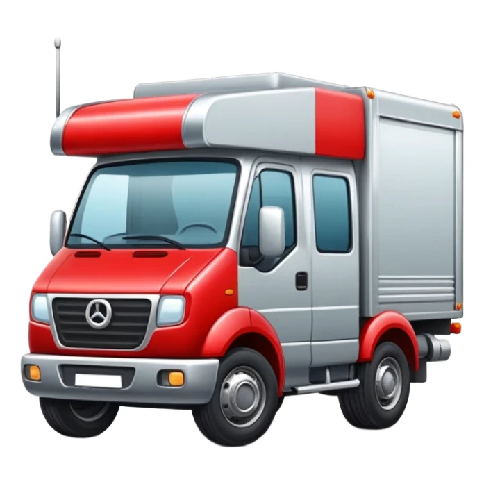 Camión con cabina roja y furgonetas plateado sticker