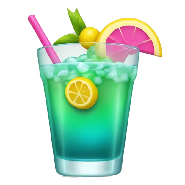 Bluish green cocktail with pink and yellow sticker