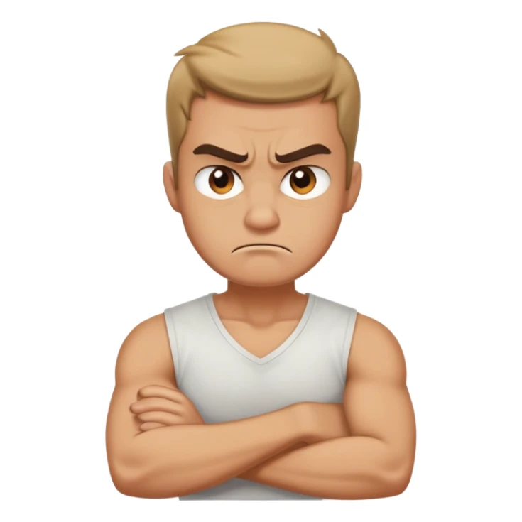 Arms crossed holding neck angry guy sticker