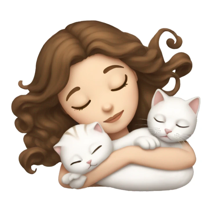 White girl brown hair sleeping with white kitty sticker