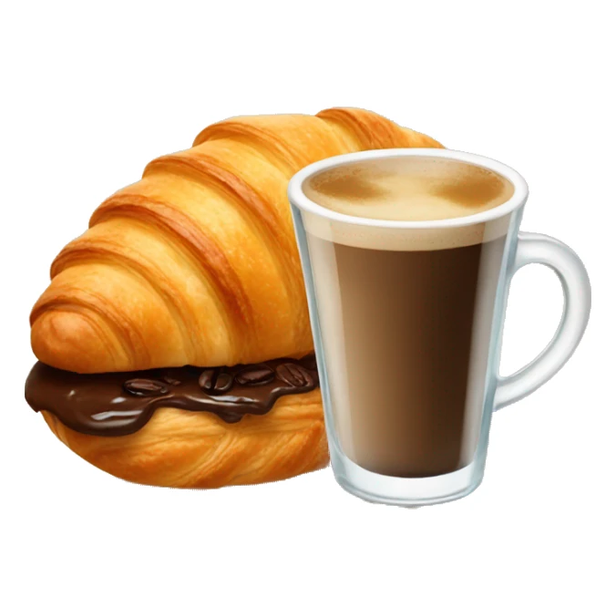 A glass of coffee with a croissant sticker