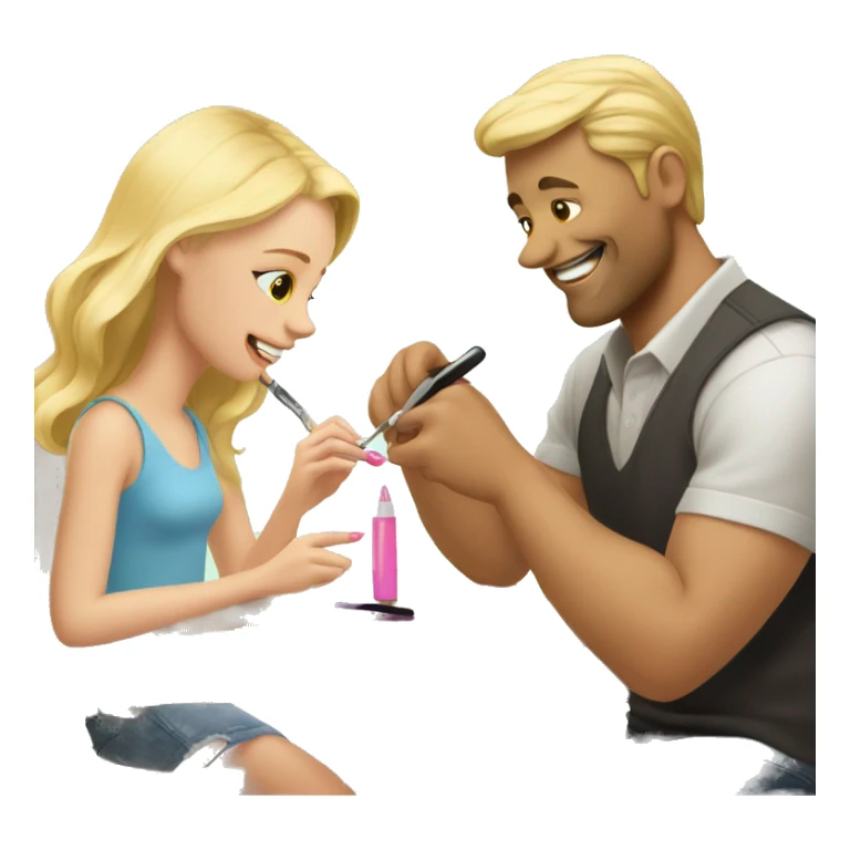 blonde daughter gives blonde dad a manicure sticker