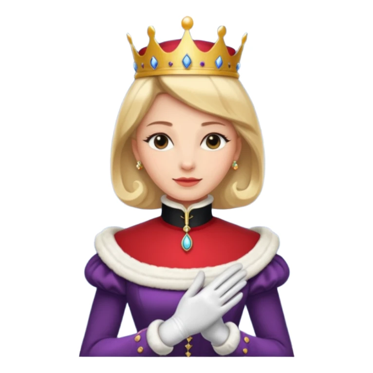 A dignified queen with high collar gown, gloved hands, and classic royal grace.
 sticker