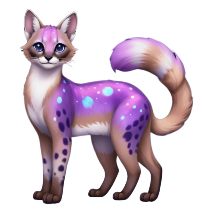 Colorful black-violet-indigo-purple-gradients nebulae nebula starry galactical shiny white-stars-spotted glorious iridescent divine exotic beautiful realistic caracal-civet-sergal-oncilla-animal-Fakémon-hybrid-fursona (full body) sticker