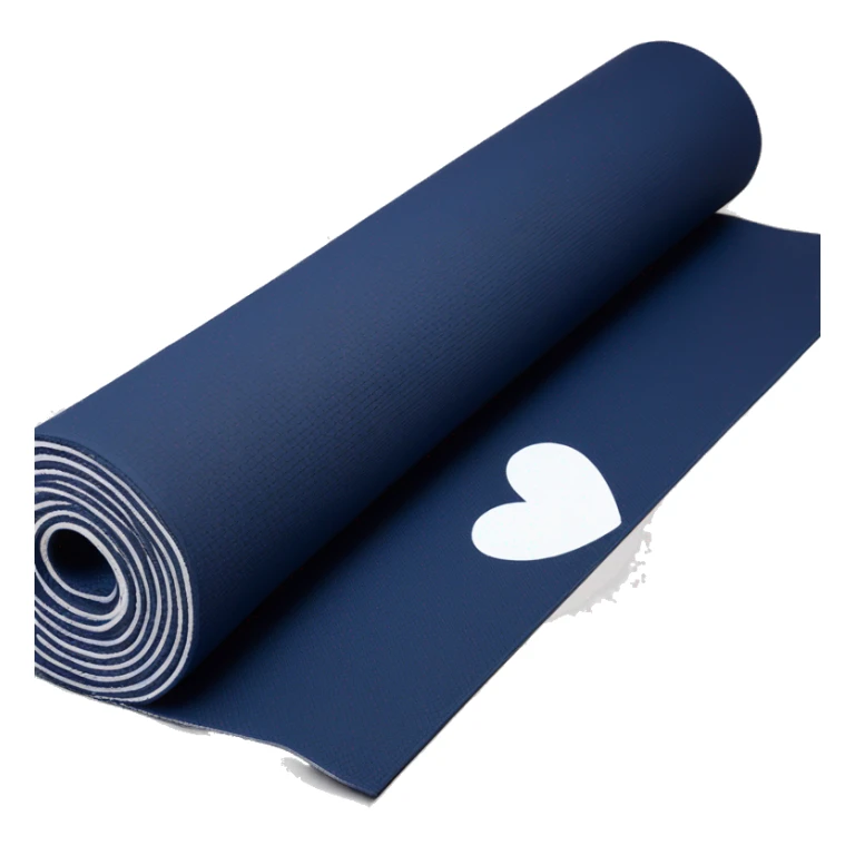Navy blue half rolled out yoga mat with white heart print sticker