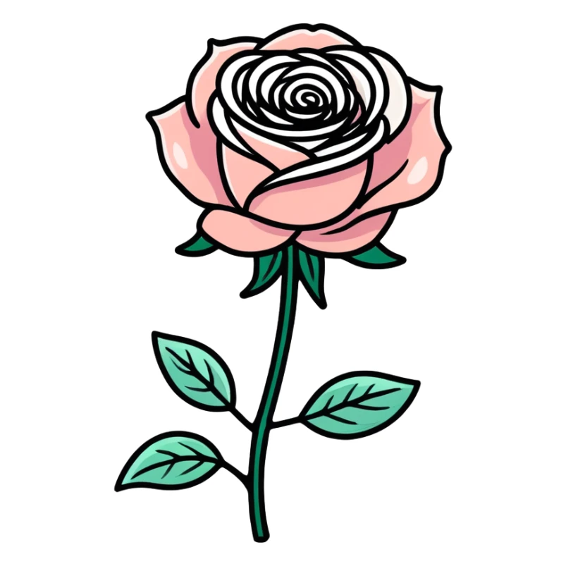 Whimsical, isolated, die-cut sticker of an opalescent pearlescent detailed rose, dpi 300 sticker