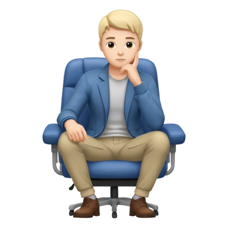 guy imitating thinker statue pose but with casual clothes and sitting in a office chair sticker