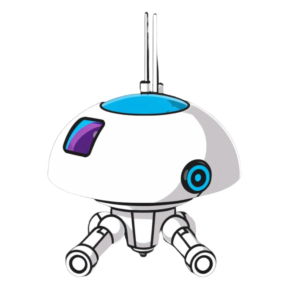 Tall surveillance robot with rotating sensor dome and floating limbs sticker