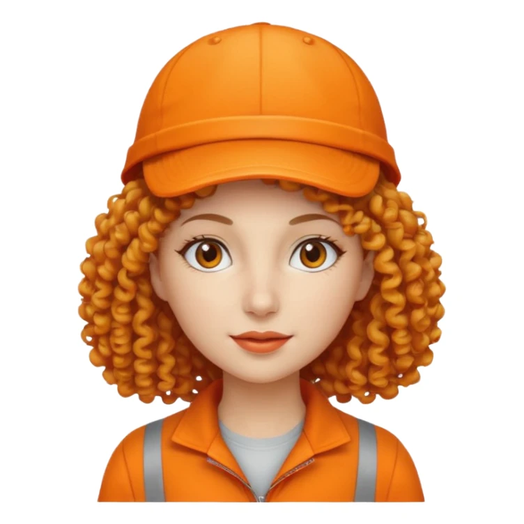 curly haired woman with orange cap sticker