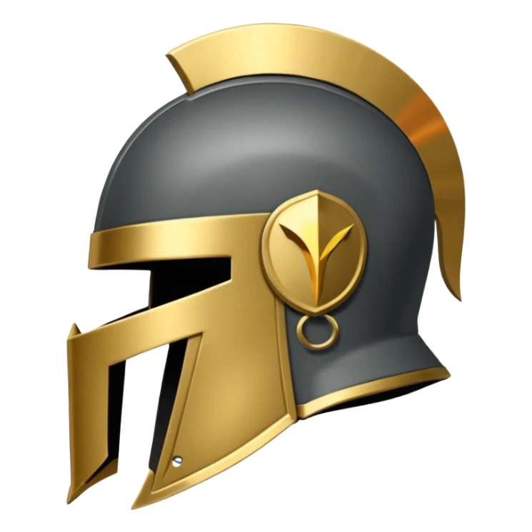 A stylized Trojan helmet emblem shown in side profile, featuring a sleek, angular shape with a crest on top and a face guard extending downward. The helmet is dark gray with subtle metallic shading and a thin gold accent line.  sticker