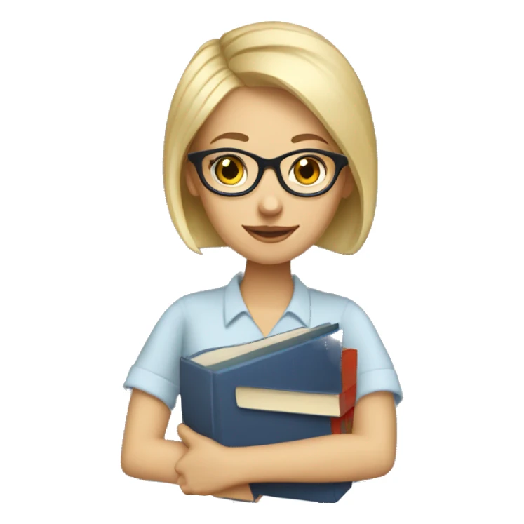 female Teacher with books glasses blonde pixie haircut blue eyes sticker